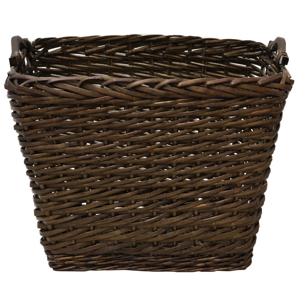 JVL Dark Willow Brown Log Basket with Metal Handles 48 x 46 x 38cm Image 3
