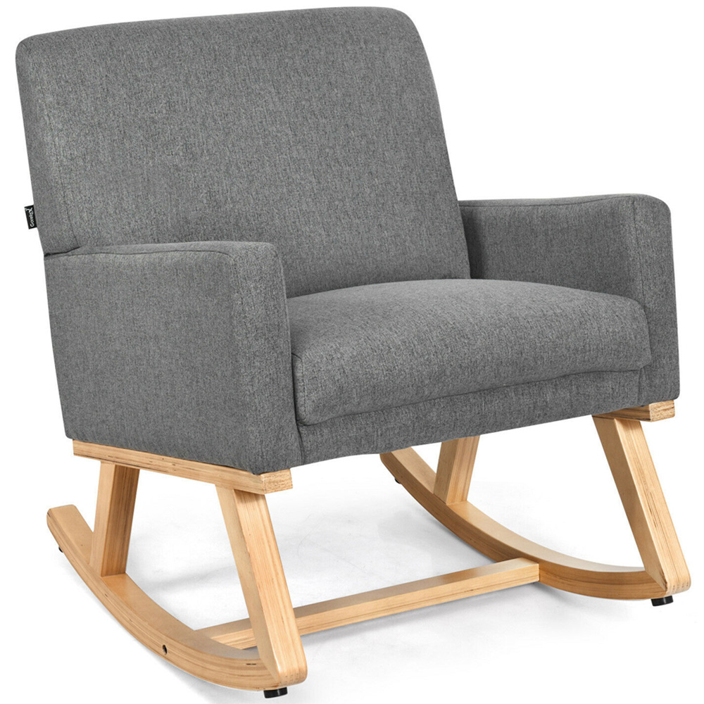 Costway Grey Upholstered Recliner Rocking Armchair Image 2