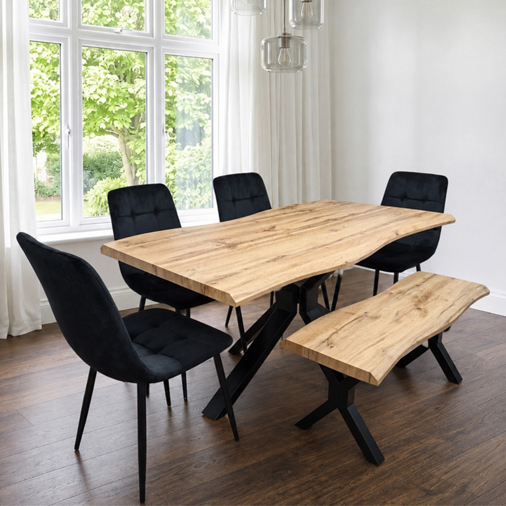 Kosy Koala 6 Seater Velvet Wooden Rectangle Dining Set with Bench Black Image 1