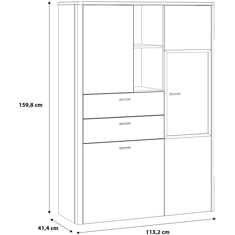 Florence Klara 3 Door 2 Drawer 2 Shelf Grey and Oak Glass Display Cabinet Image 8