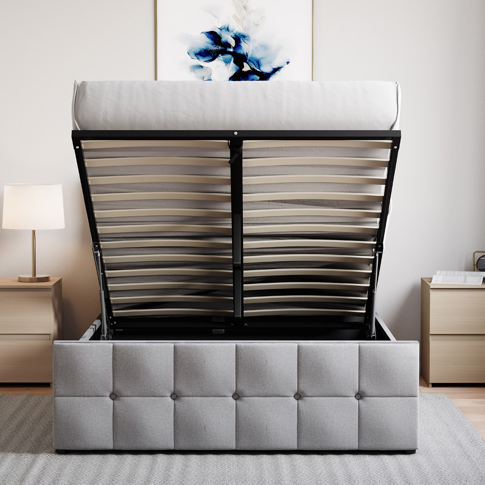 Vida Designs Valentina Double Light Grey Linen Ottoman Bed Image 6
