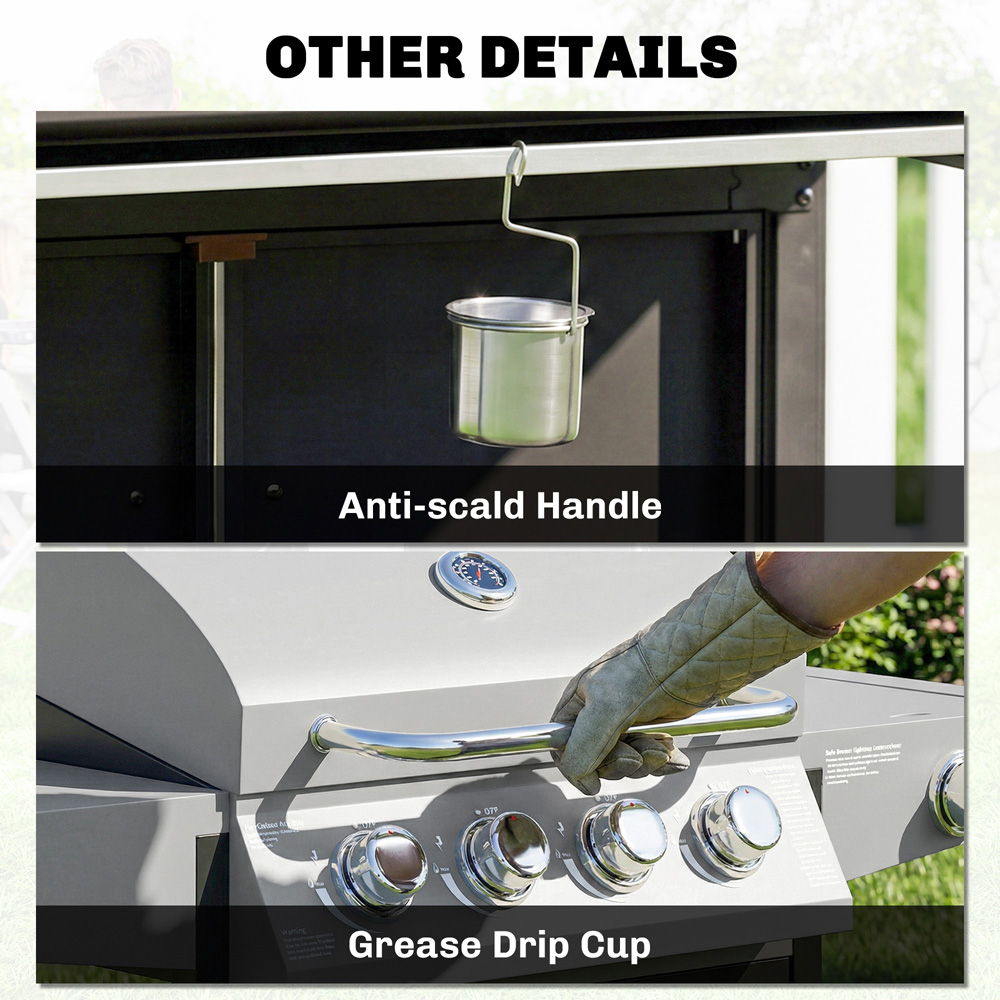 Outsunny Silver and Black 4+1 Burner Gas BBQ Grill with Side Burner Image 7
