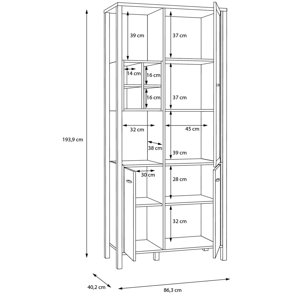 Florence High Rock 4 Door Matt Black and Riviera Oak Display Cabinet Image 9