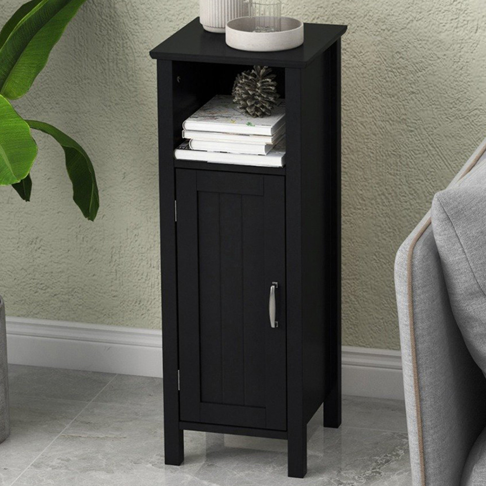 Costway Single Door Single Shelf Black Narrow Freestanding Cabinet Image 1