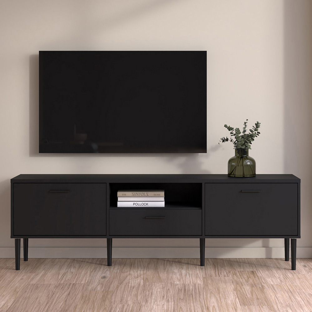 Furniture To Go Media 2 Door Single Drawer Black TV Unit Image 1
