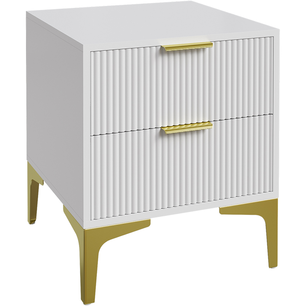 Living and Home 2 Drawer White and Gold Modern Bedside Table Image 2