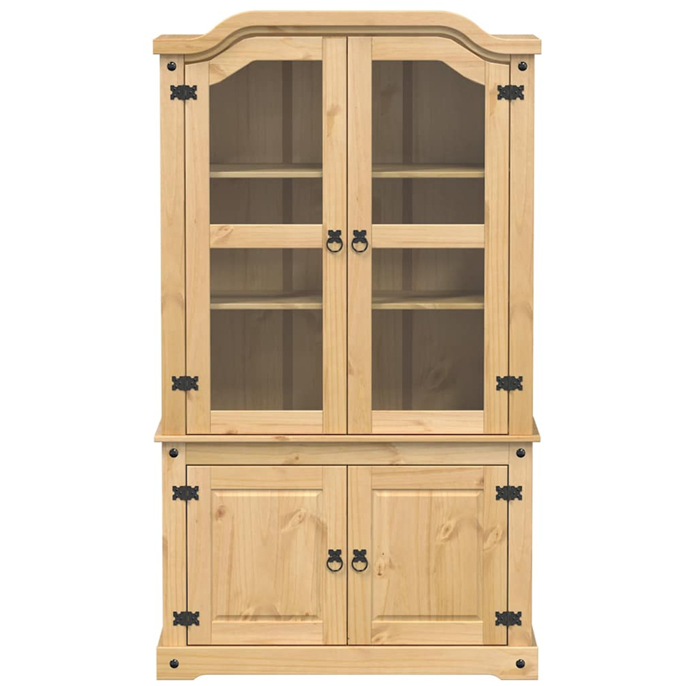 vidaXL 4 Door 3 Shelf Brown Solid Pine Wood Glass Display Cabinet Image 3