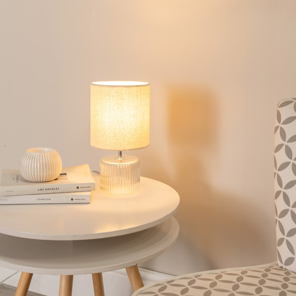ValueLights Betty Natural Shade Clear Glass LED Table Lamp Image 2