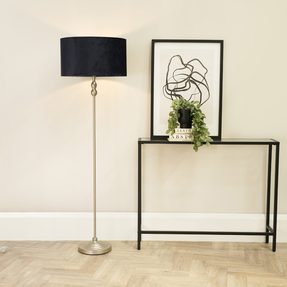 ValueLights Maggie Black Velvet Shade Brushed Chrome Candlestick LED Floor Lamp Image 2