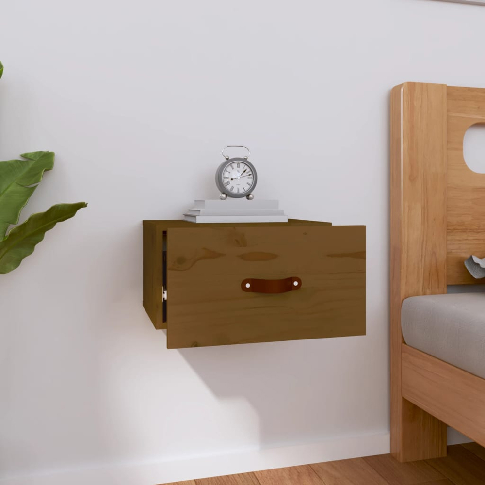 vidaXL Single Drawer Honey Brown Wall Mounted Bedside Table Image 7
