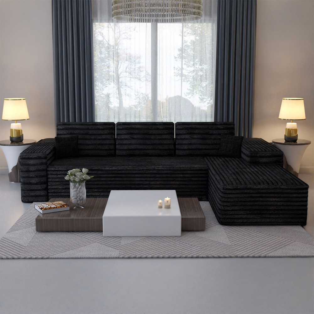 Sliding Wardrobes 4U 3 Seater L Shaped Black Corner Sofa with Reversible Chaise Image 5