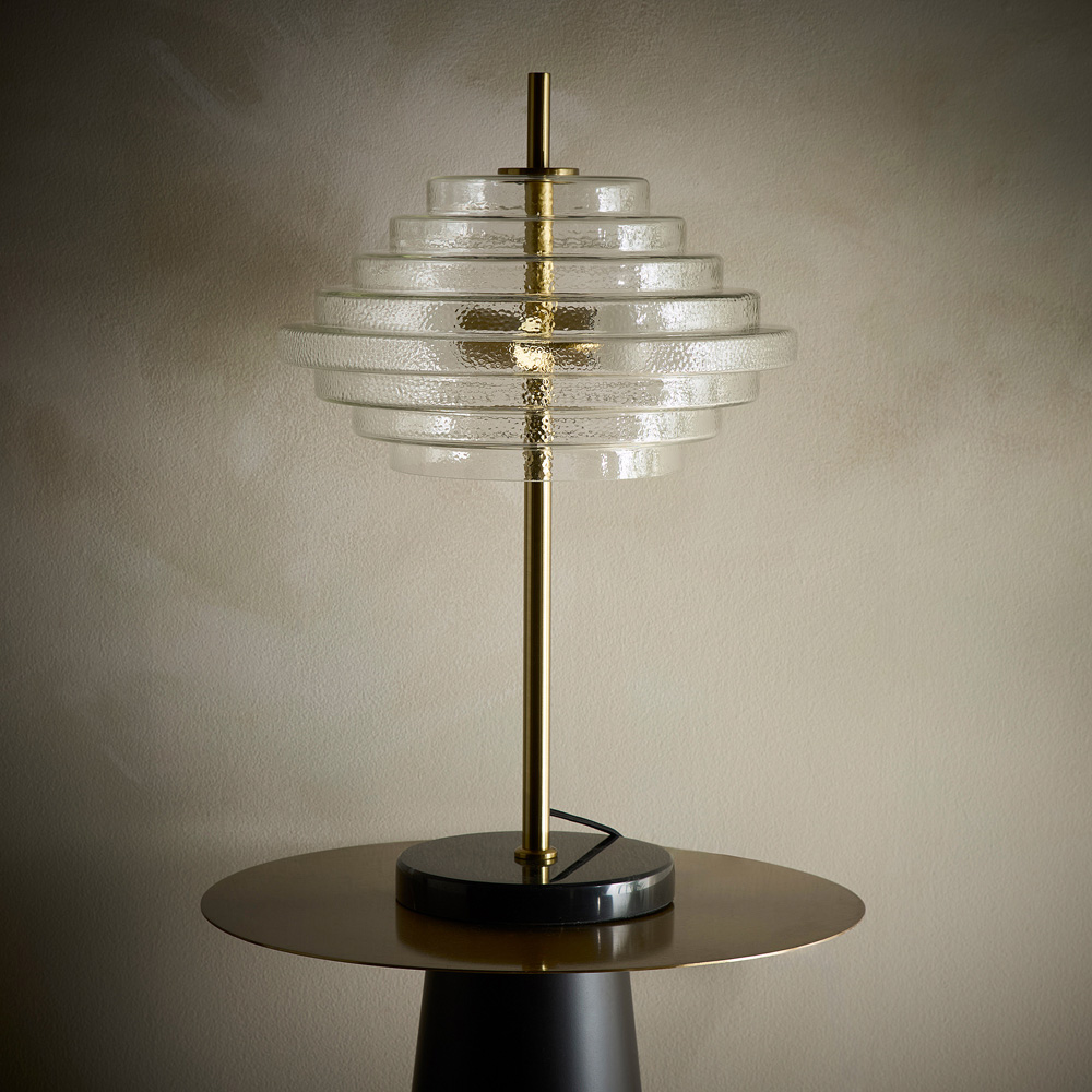 Kliving Aspen Tiered Clear Glass Brass Table Lamp Image 2