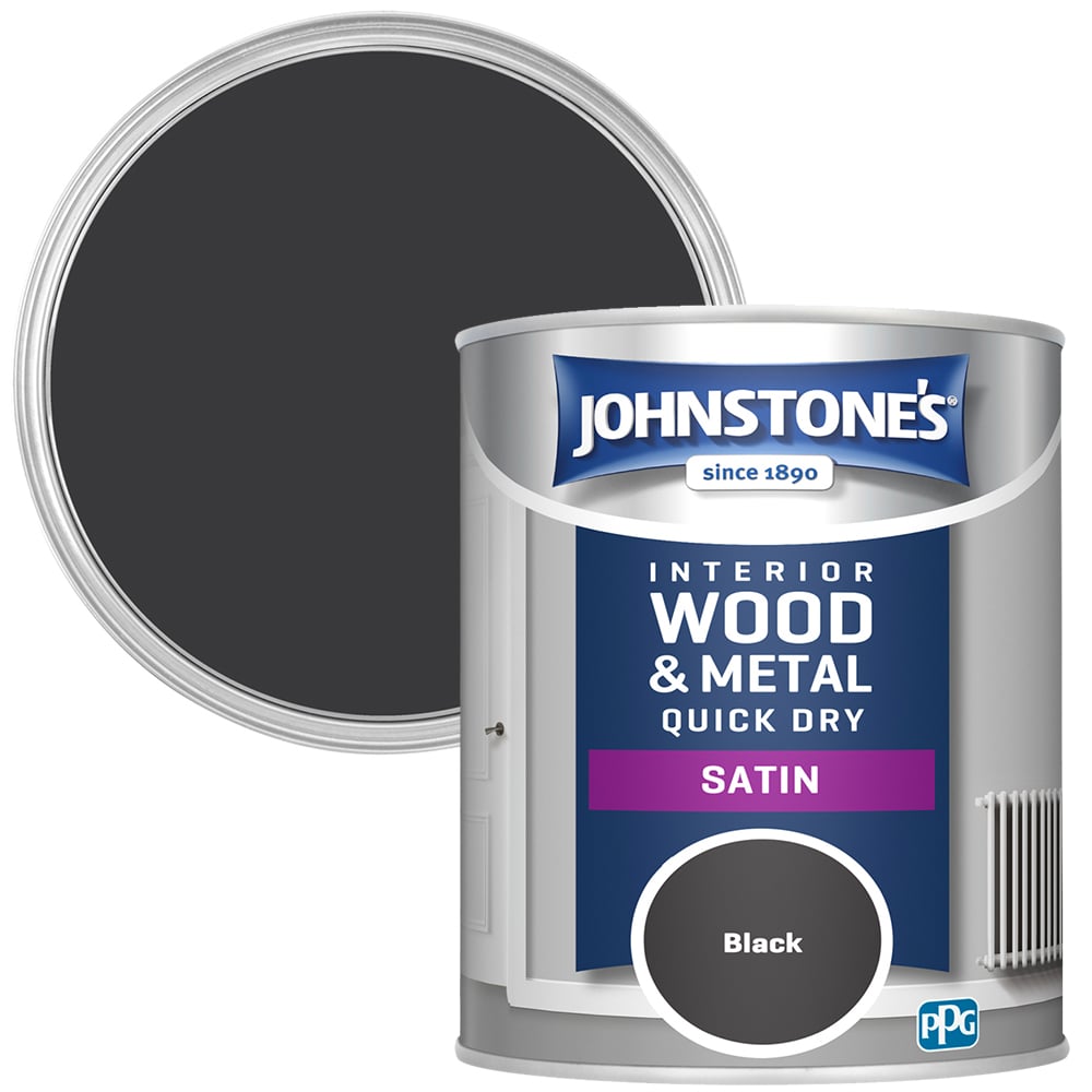 Johnstone's Quick Dry One Coat Black Satin Paint 750ml Image 1