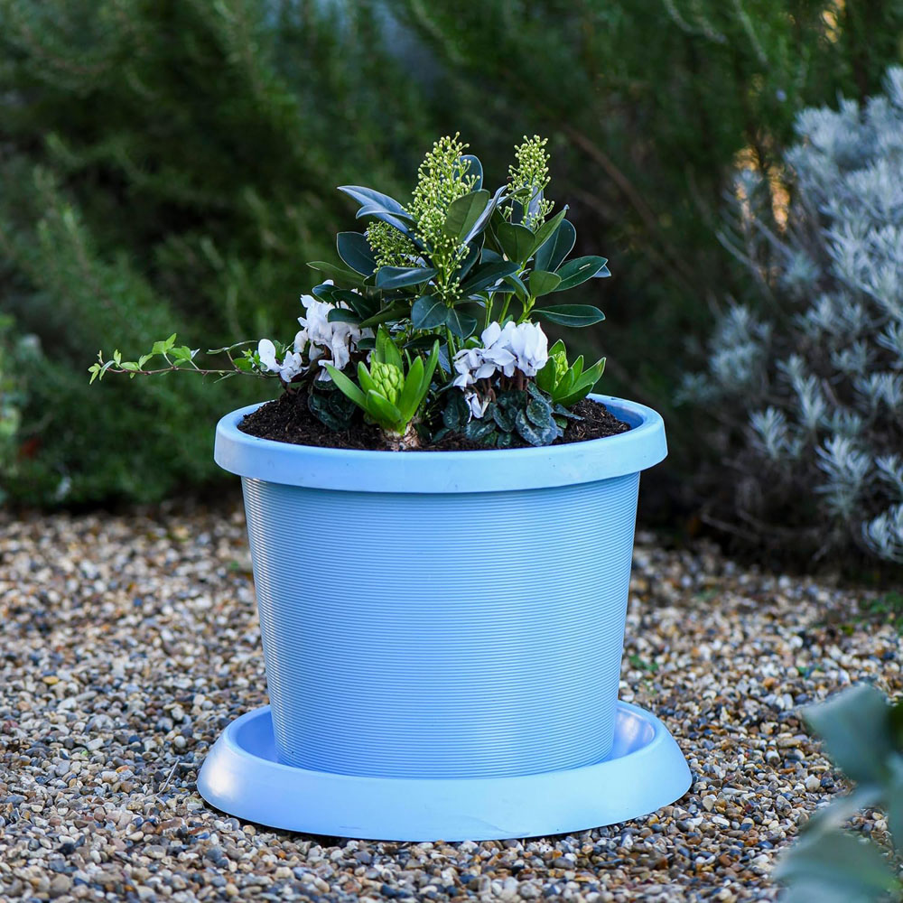 Garden Gear Mayan Blue Plastic Plant Pot with Saucer 42cm 4 Pack Image 2