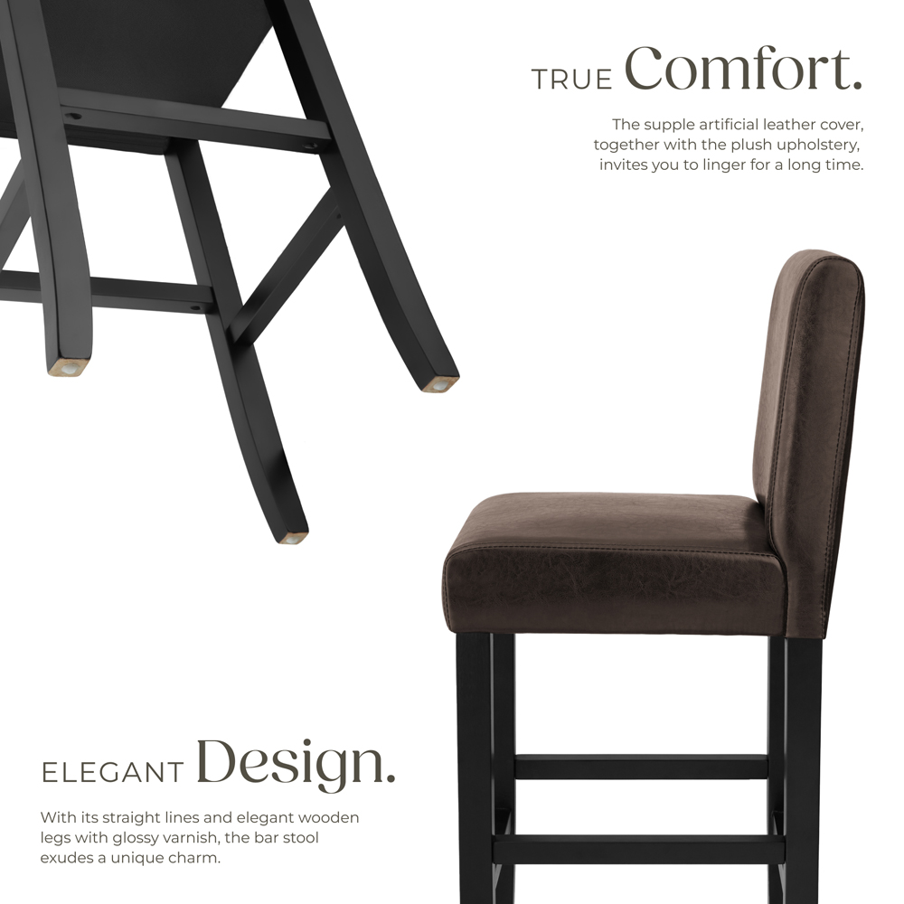 Tectake Brown Leather Padded Bar Stool Image 3