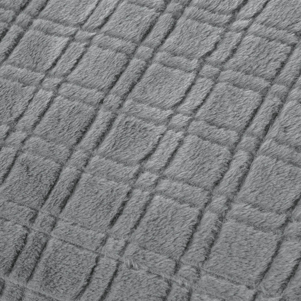 Check Faux Fur Duvet Set Grey King Image 5