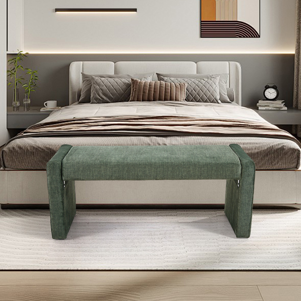 Living and Home 2 Seater Green Velvet Bench Image 7