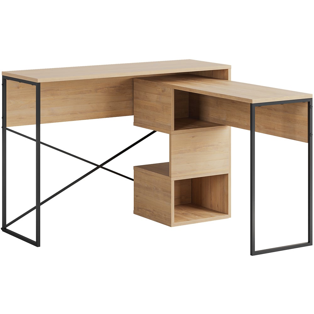 Decortie Badau 3 Shelf Modern Multipurpose Computer Desk Oak Image 2
