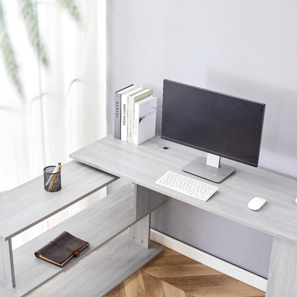 Kosy Koala Grey Wooden L Shaped Office Desk with Drawer Unit and Black Chair Image 5