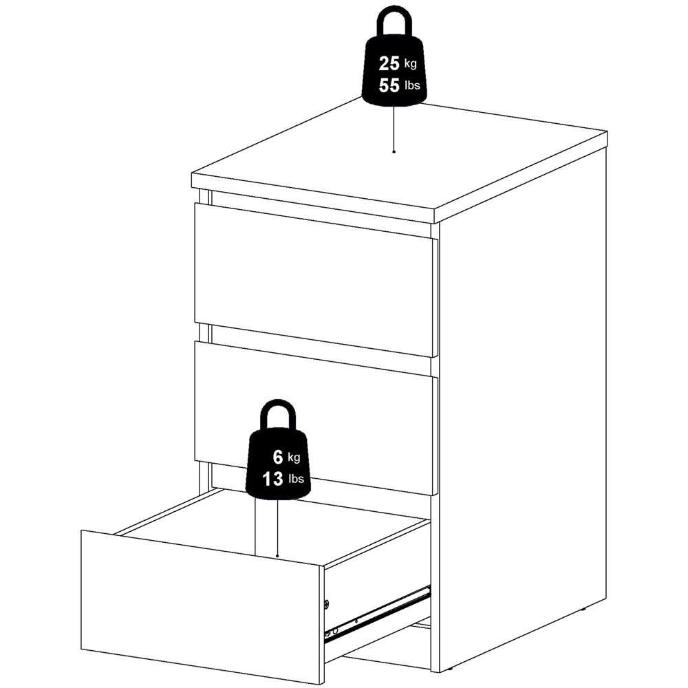 Florence 3 Drawer White High Gloss Bedside Table Image 7