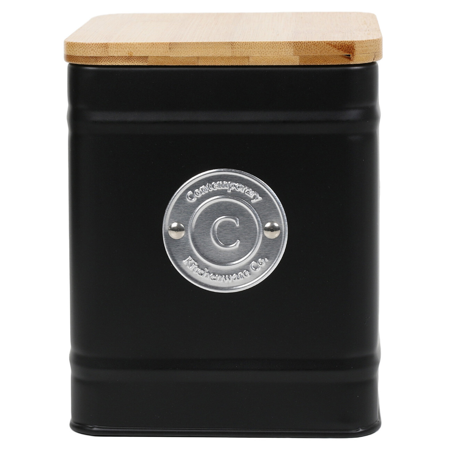 Black Square Coffee Canister with Bamboo Lid Image