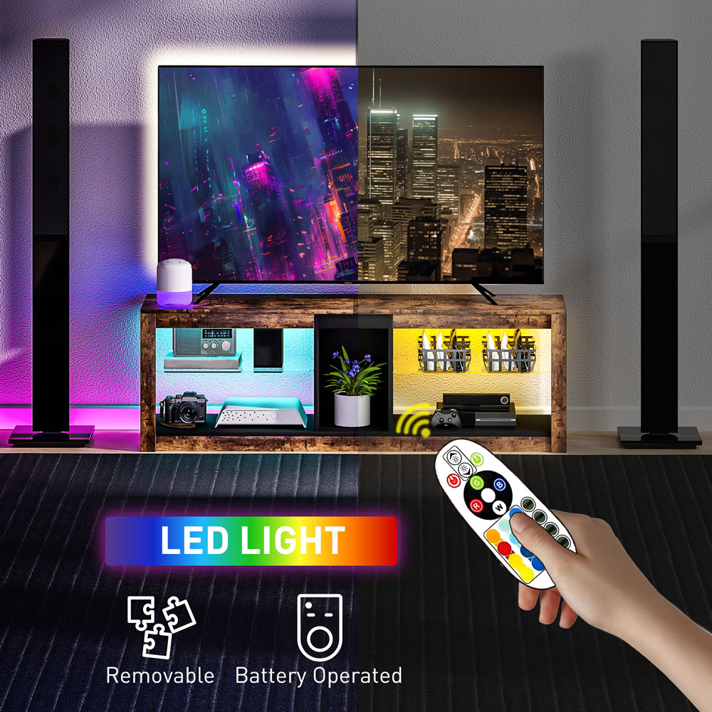HOMCOM 4 Shelf Rustic Brown TV Stand with LED Lights Image 8