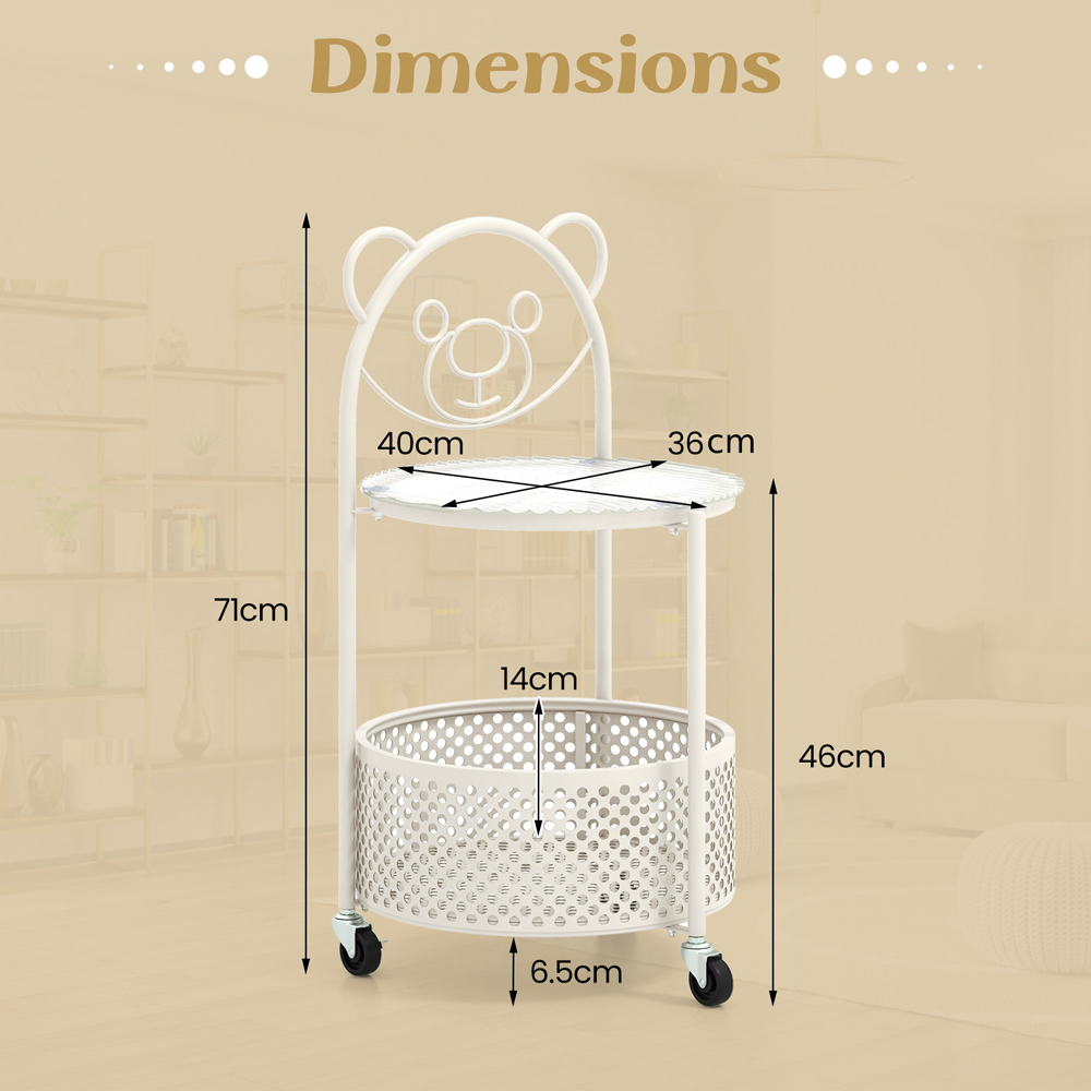 Costway Single Shelf White Bear Pattern Glass Side Table Image 9