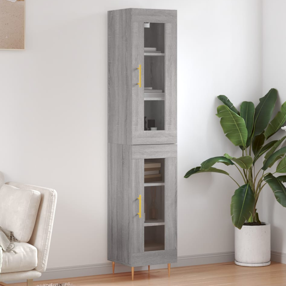 vidaXL 2 Glass Door Grey Sonoma Highboard Image 1