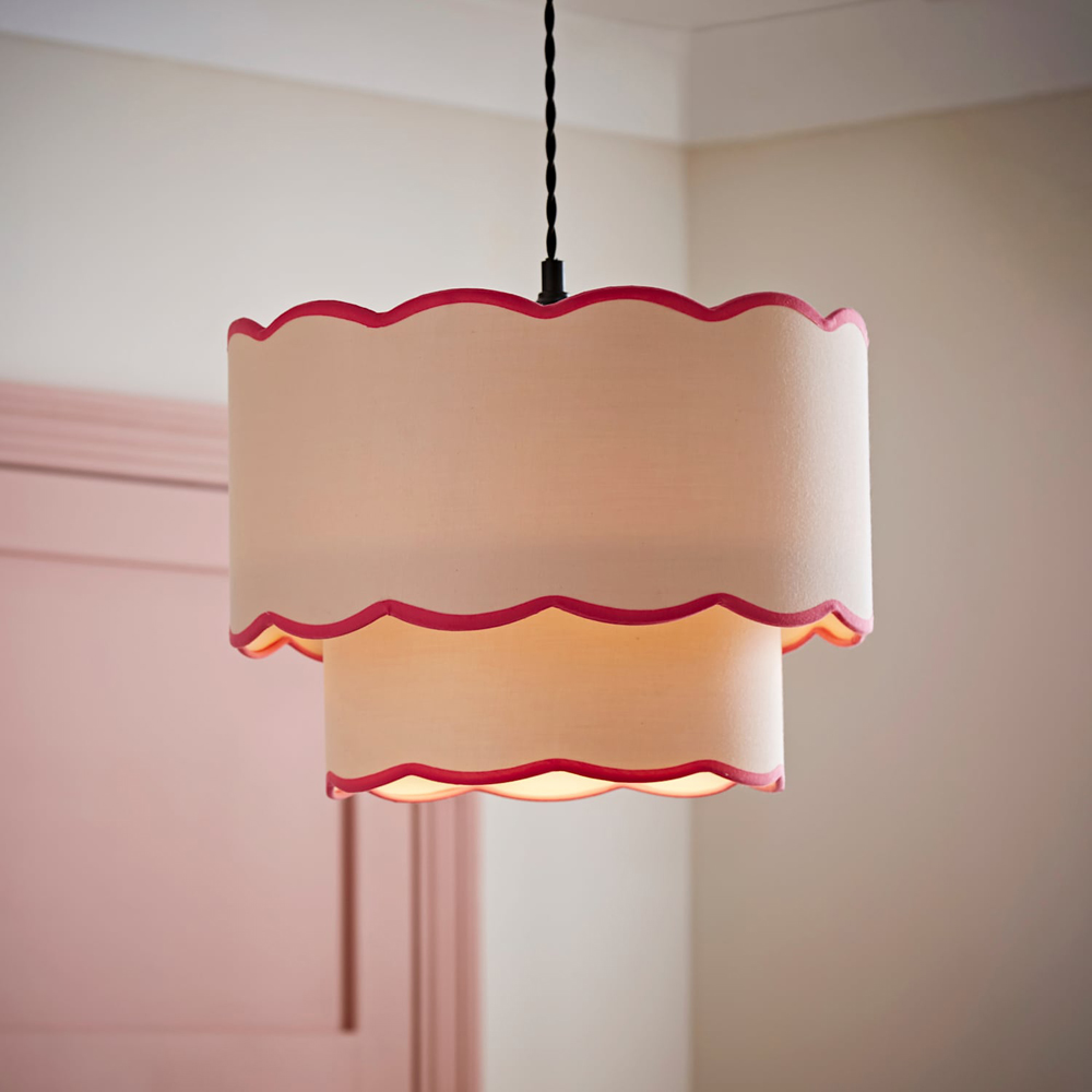 ValueLights Sloane 2 Tier Pink Colour Clash Scalloped Shade Image 2