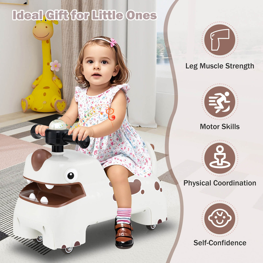 Costway Toddler White Dinosaur Foot to Floor Sliding Ride On Push Car with Storage Image 6