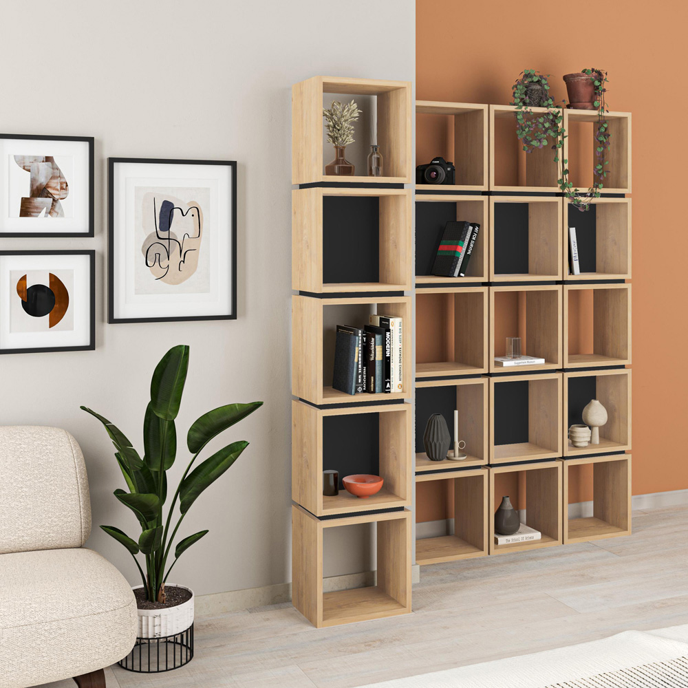 Decortie Multipurpose 5 Shelf Sapphire Oak Silky Black Bookcase Image 4