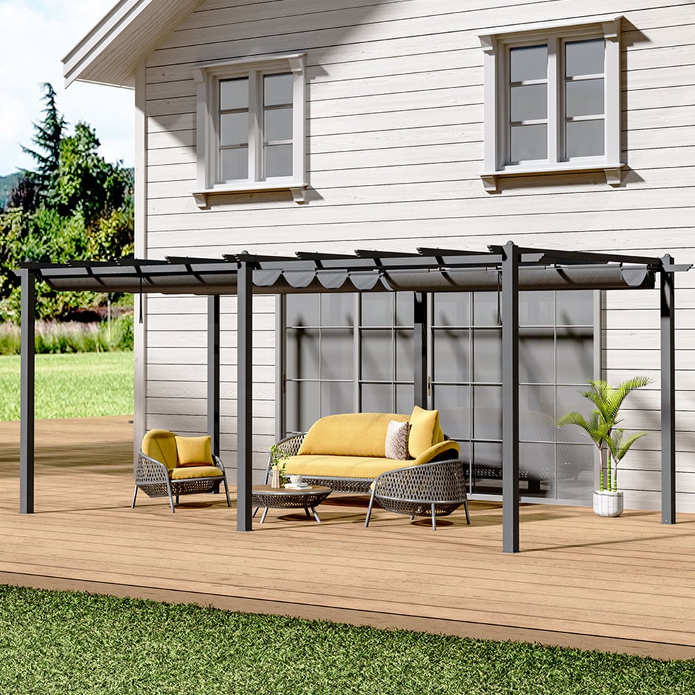 Living and Home Aluminium Patio Deck Pergola with Canopy 3 x 6m Image 1