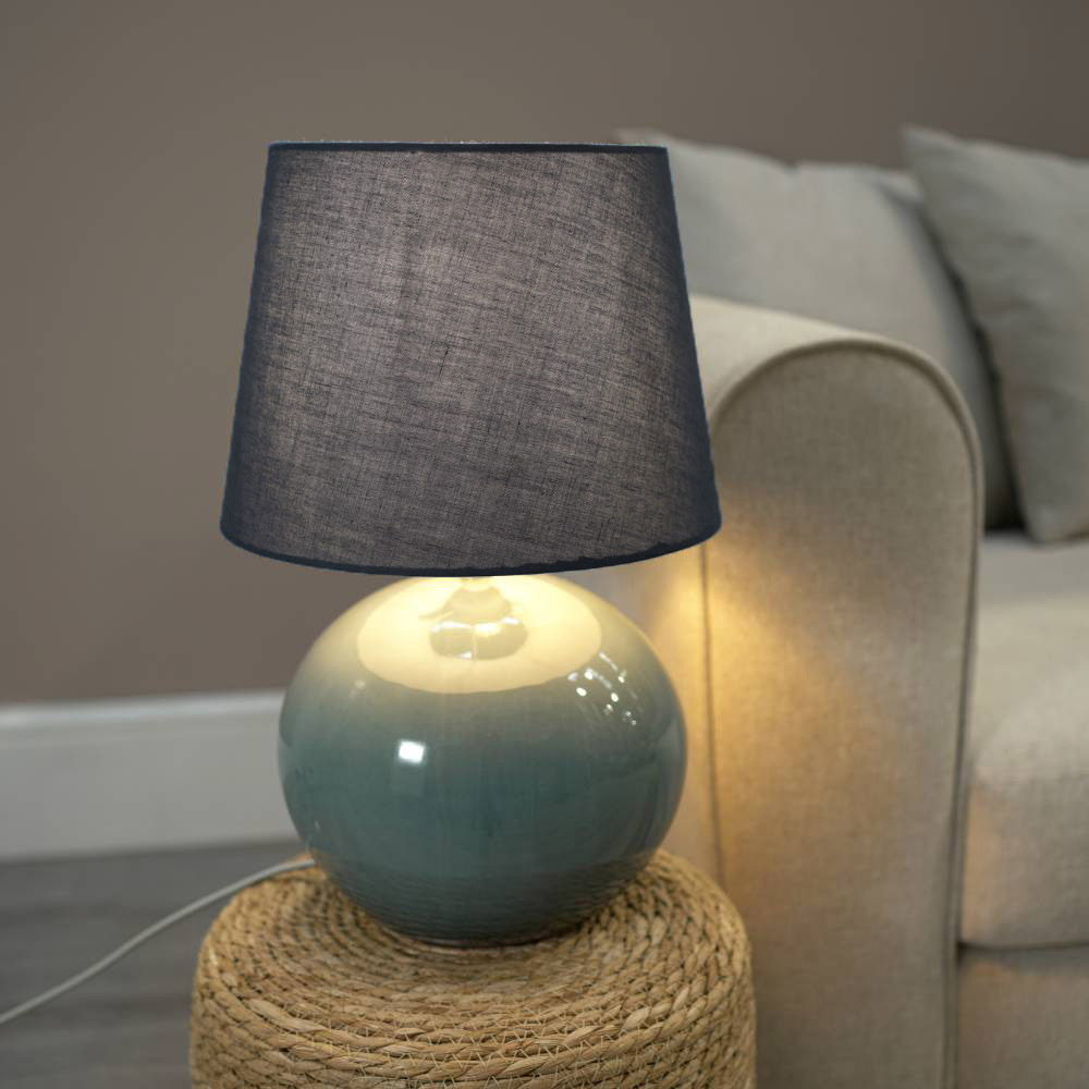 ValueLights Bosco Eucalyptus Teal Black Fabric Tapered Shade Ceramic LED Table Lamp Image 2