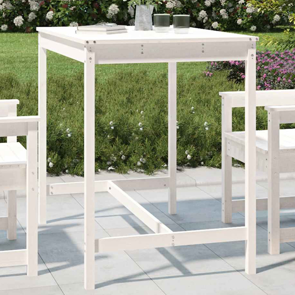 vidaXL 4 Seater Solid Wood Pine Garden Dining Table White Image 1