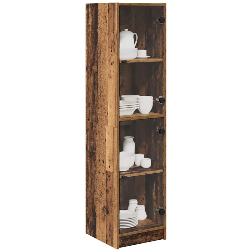 vidaXL 2 Glass Door 4 Shelf Old Wood Slim Highboard Image 3