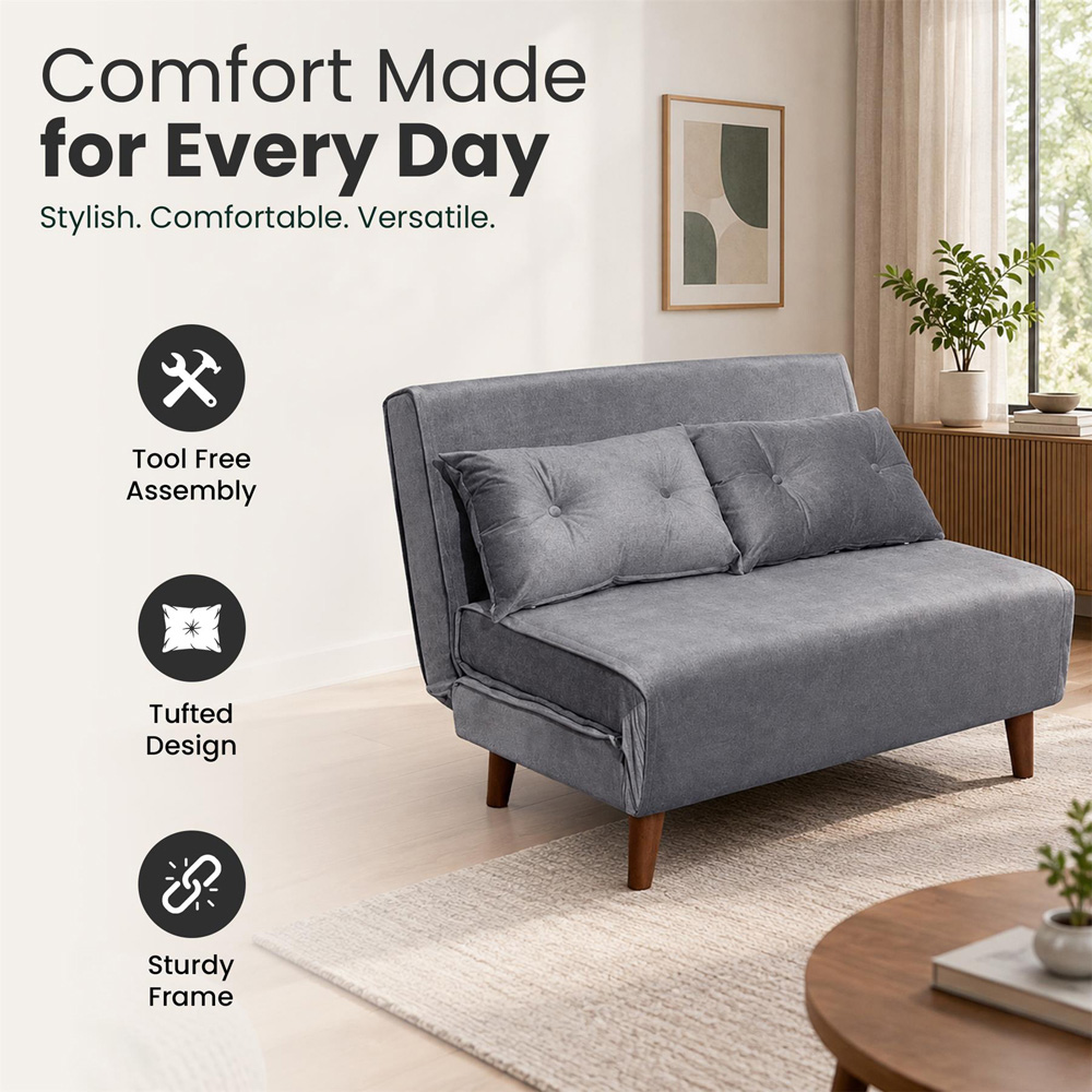 Portland 2 Seater Grey Velvet Sofa Bed Image 7