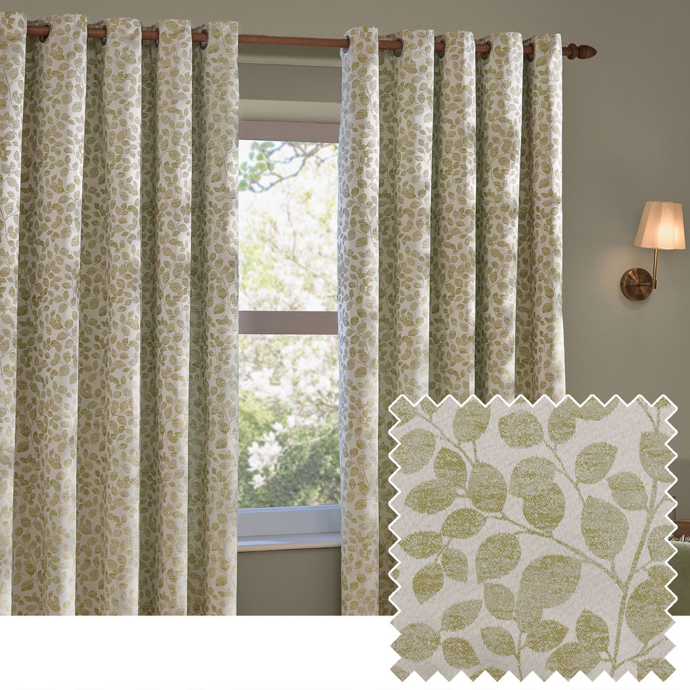 Wylder Grace Leaf Sage Jacquard Fully Lined Eyelet Curtains 229 x 183cm Image 2