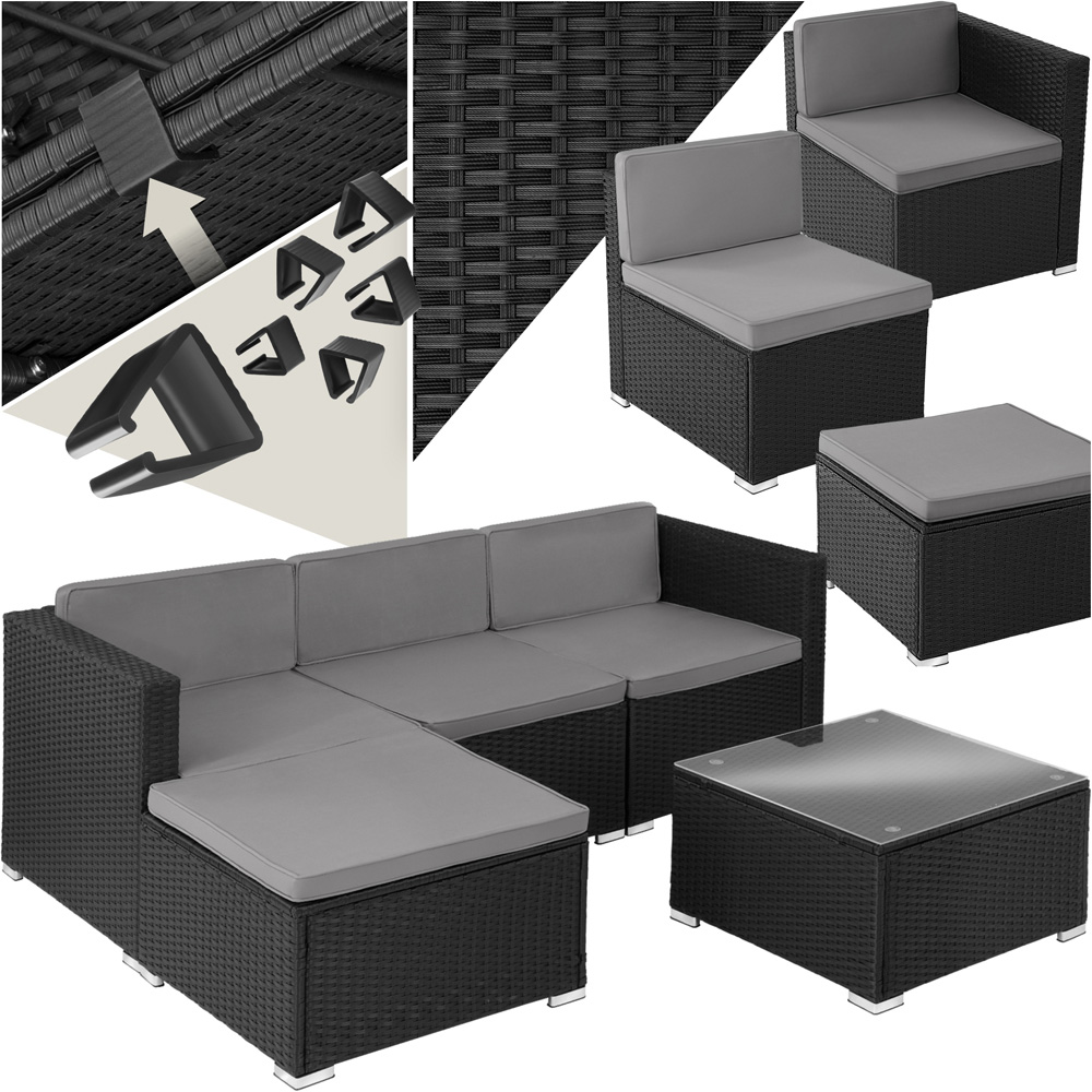 tectake Lignano 4 Seater Black Rattan Garden Sofa Set Image 2