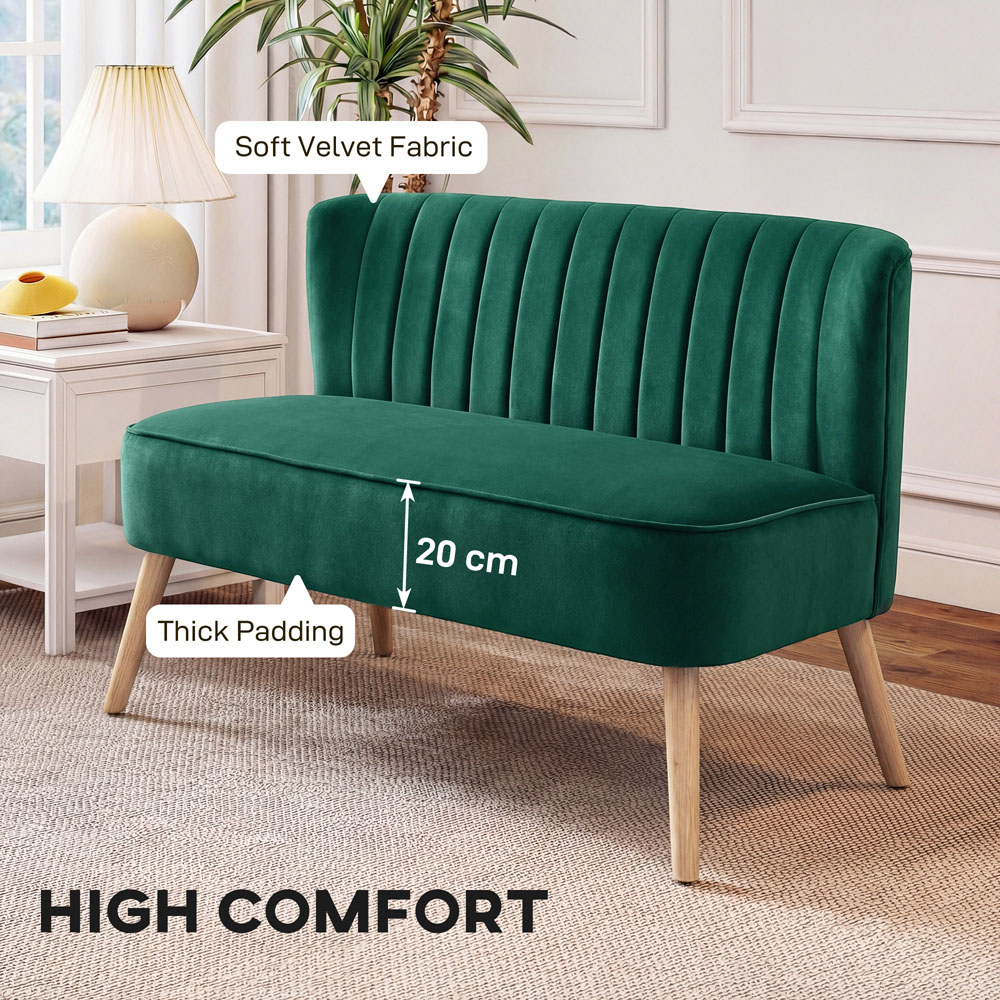 Portland 2 Seater Dark Green Padded Loveseat Sofa Image 7
