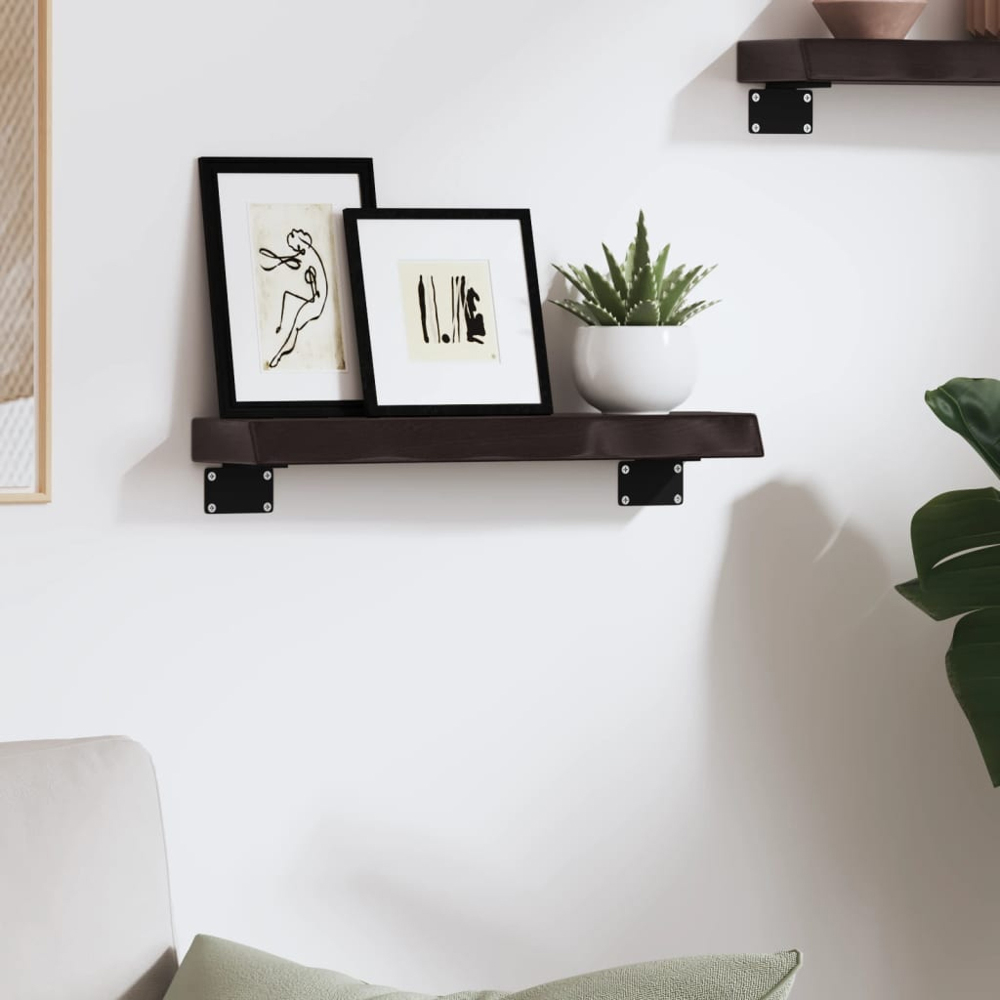 vidaXL 40 x 10 x 4cm Dark Brown Treated Solid Wood Oak Wall Shelf Image 2