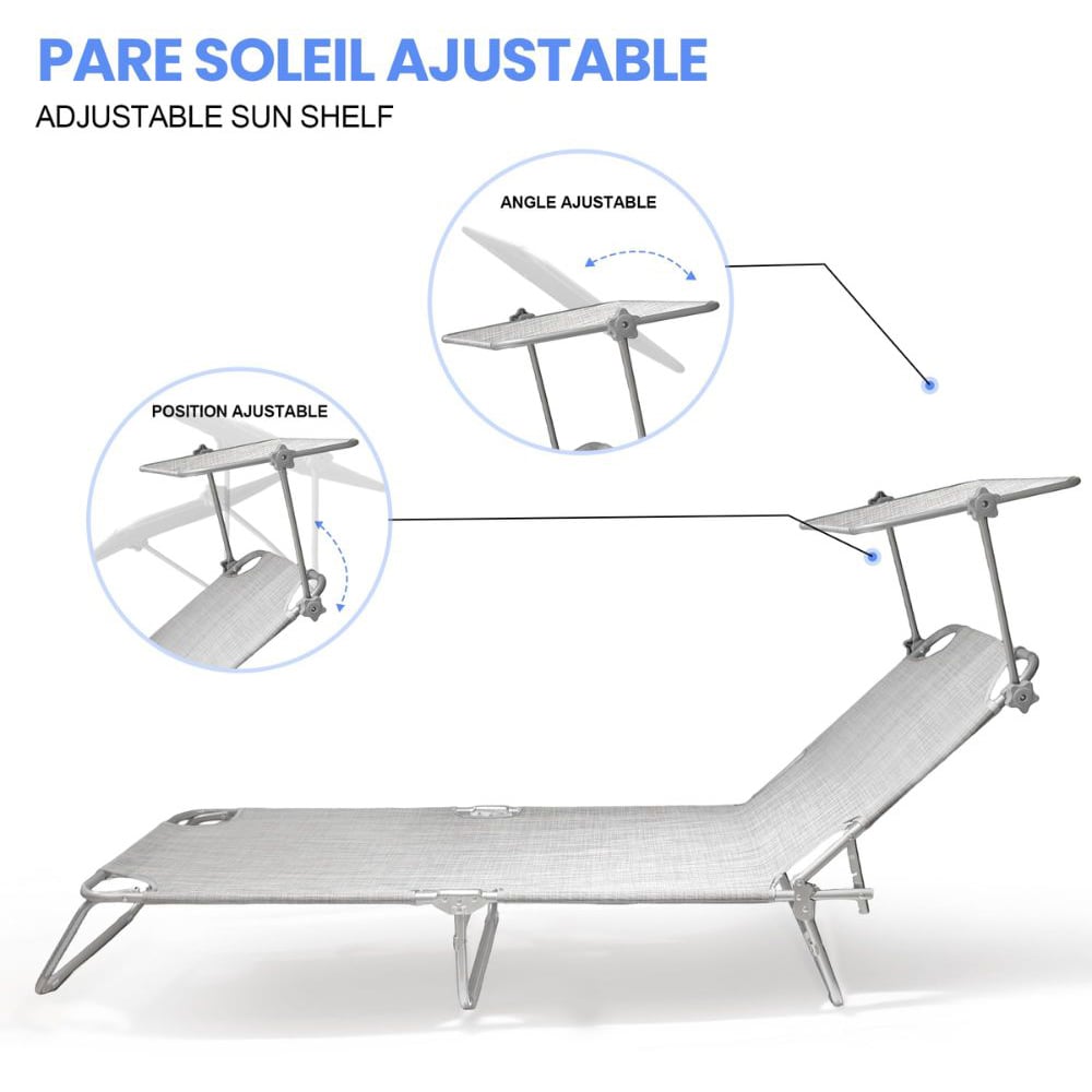 Alivio Beige Foldable Recliner Sun Lounger with Adjustable Sunshade Image 5