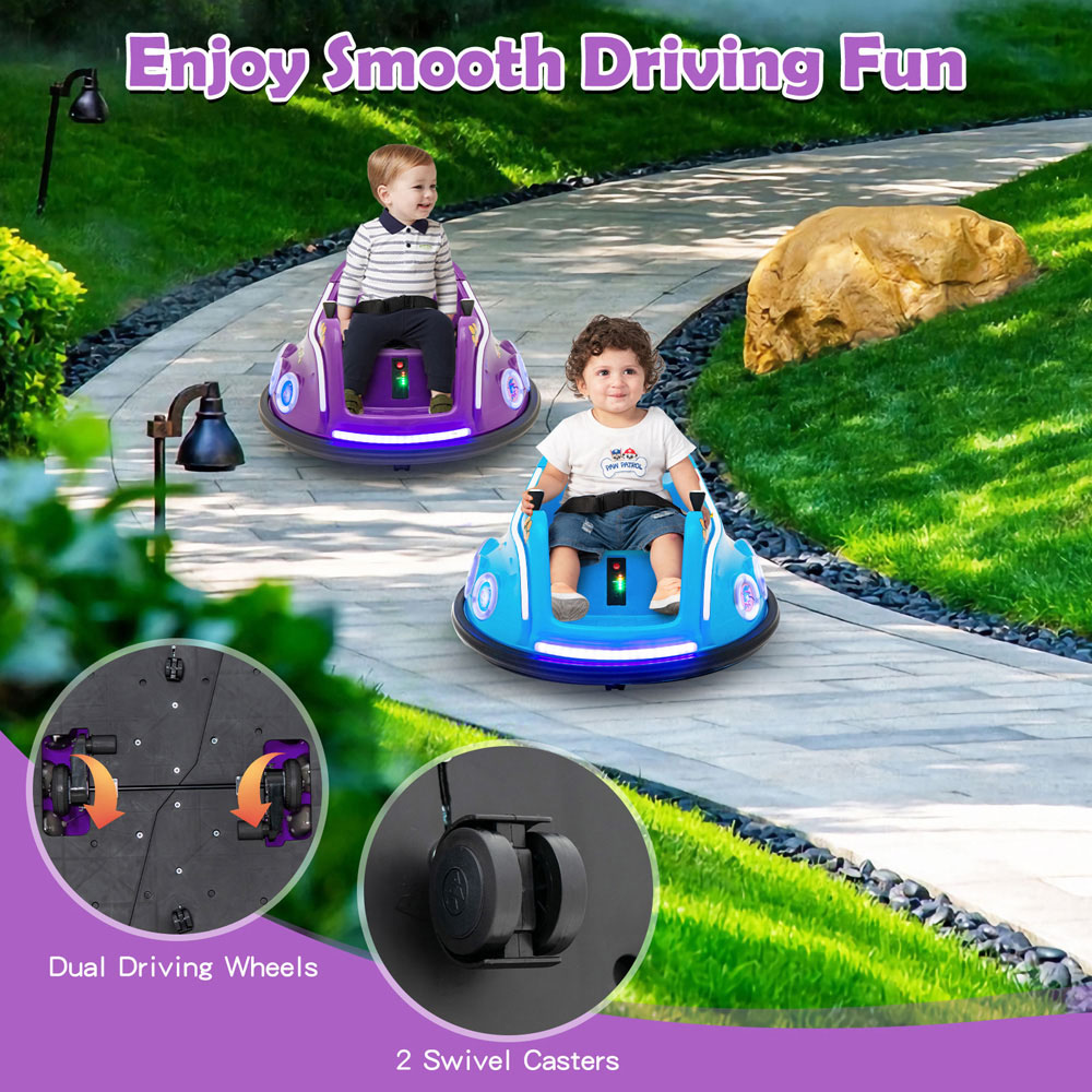 Costway Toddlers Purple Electric Ride On Bumper Car with Spin and Remote Control Image 6
