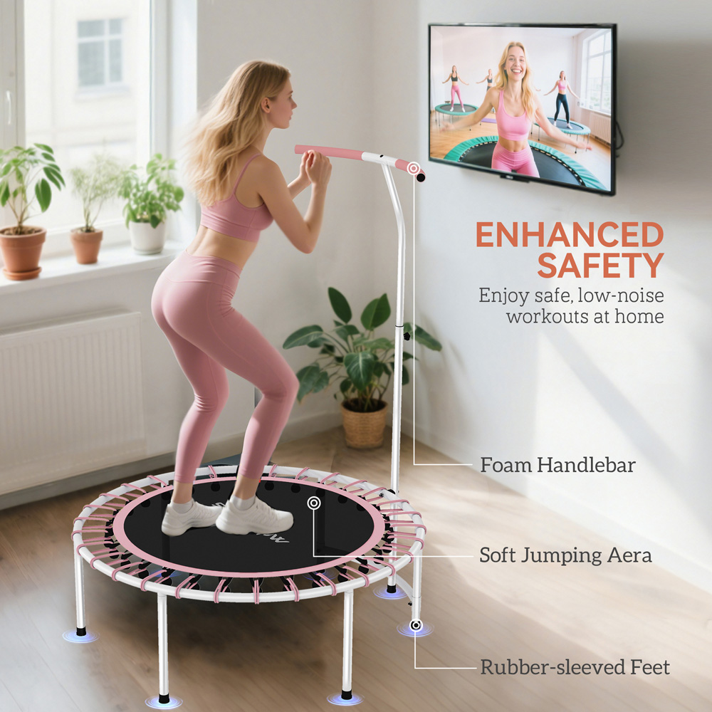 SPORTNOW 3.3ft Pink Fitness Trampoline with Adjustable Handle Image 6