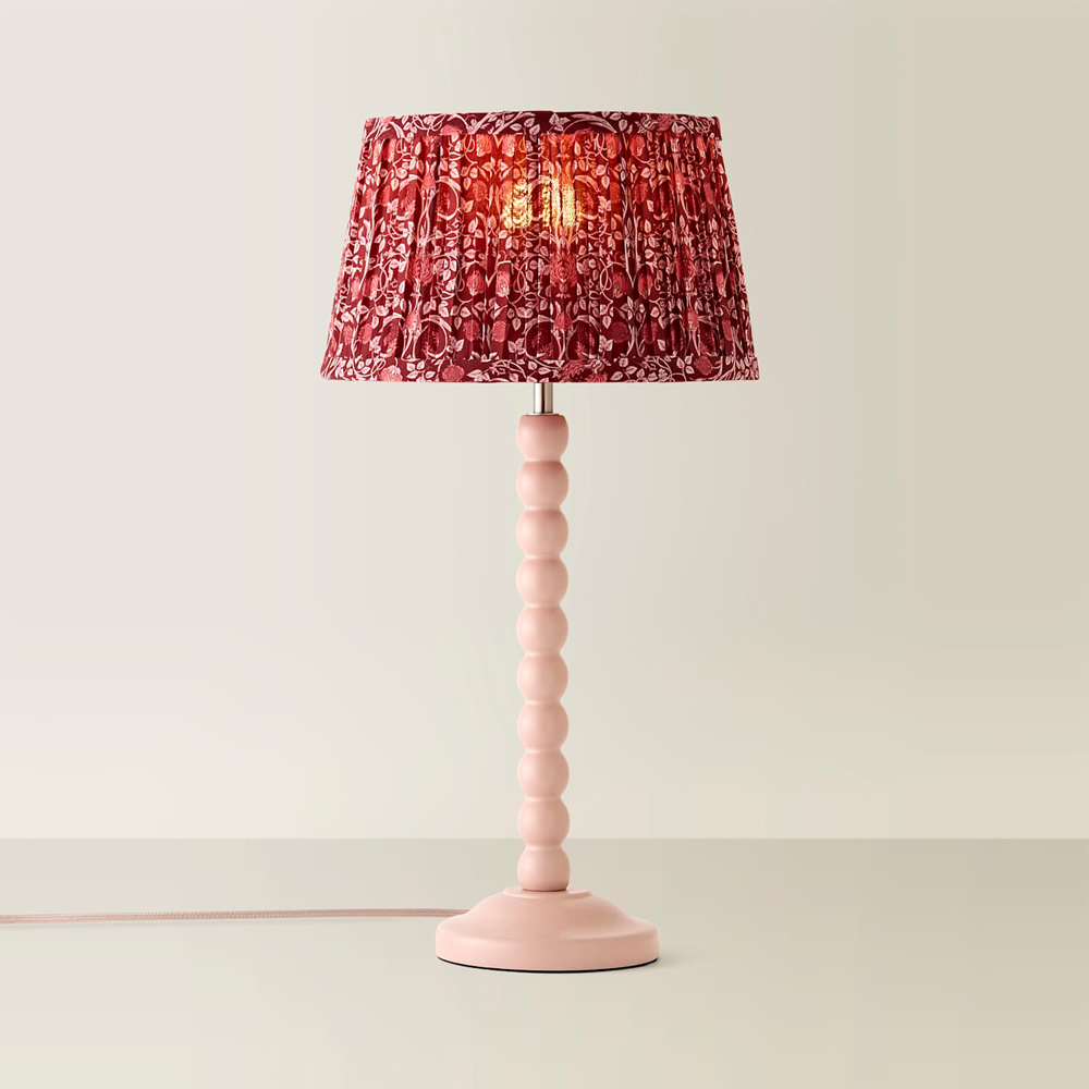 ValueLights Bobble Burgundy Pleated Shade Pink Wooden Table Lamp with Bulb Image 3