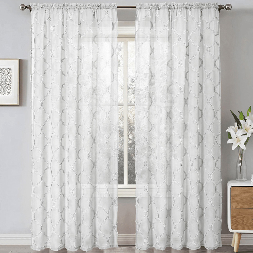 Velosso Tufted White Mariella Sheer Voile Panel Curtain 150 x 137cm Image 1