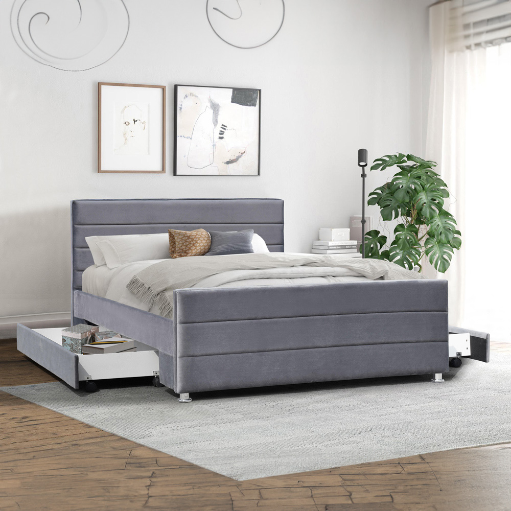 Brooklyn King Size Grey Brushed Velvet Upholstered Bed Frame Image 1