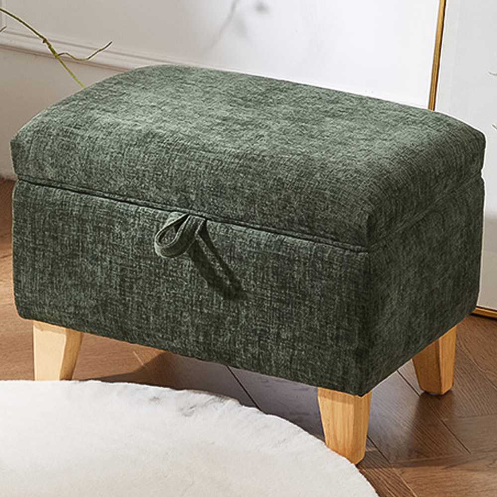 Living and Home Green Chenille Upholstered Storage Ottoman Image 1