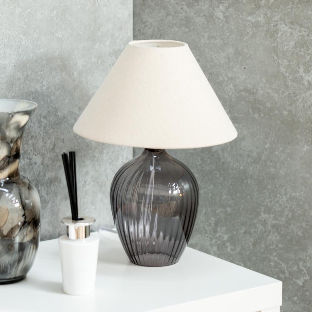 ValueLights Olivet Grey and Natural Taper Glass LED Table Lamp 2 Pack Image 4