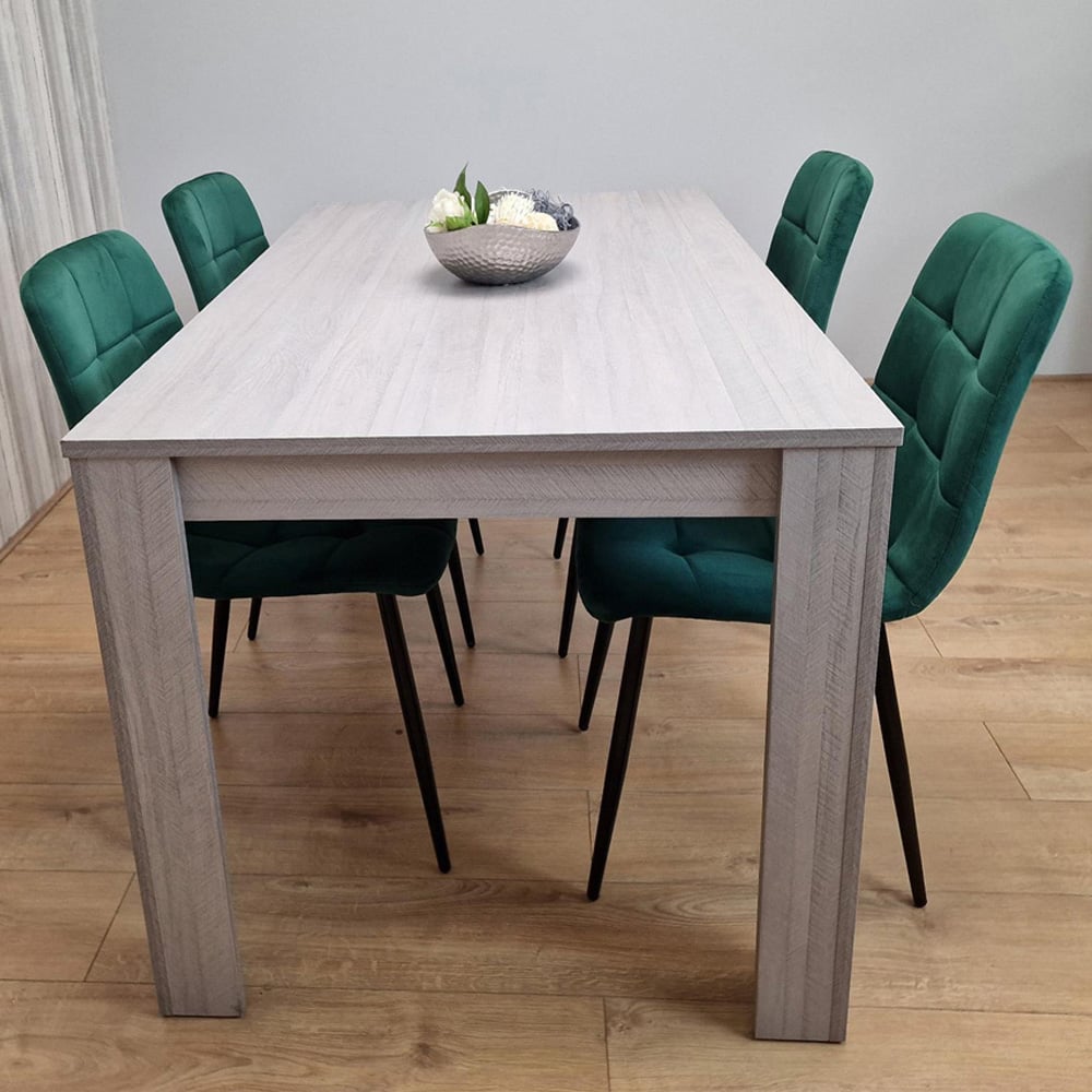 Portland 4 Seater Velvet Dining Set Grey and Green Image 1