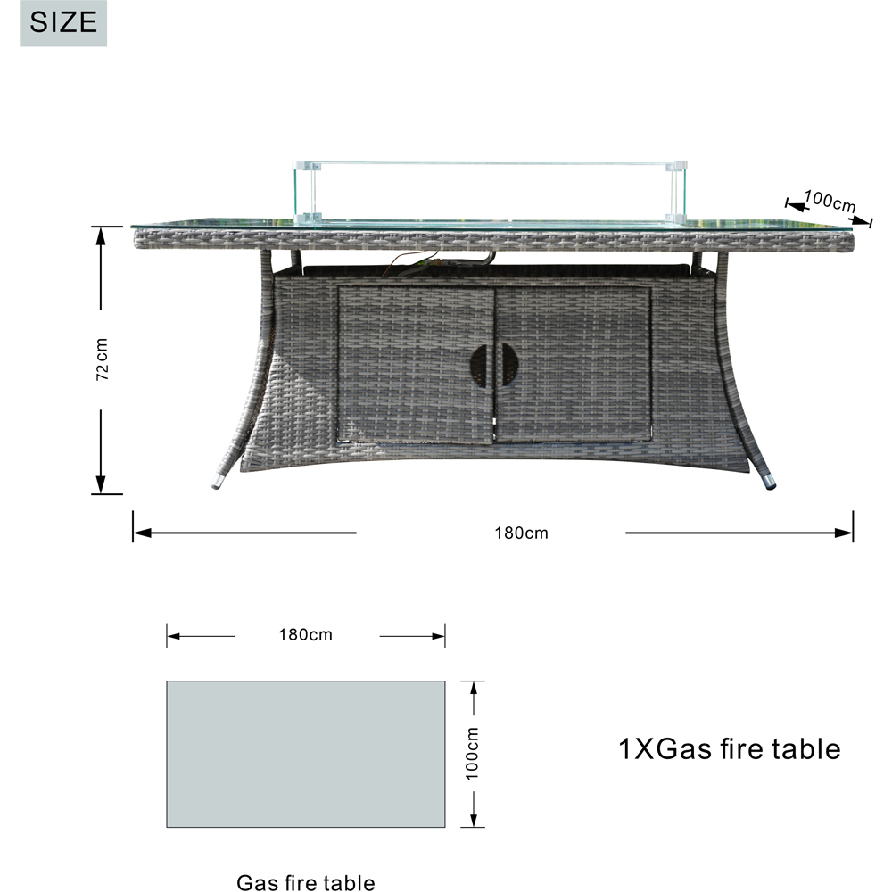 Direct Wicker 6 Seater Grey Rattan Rectangular Fire Pit Dining Table with Glass Top Image 7